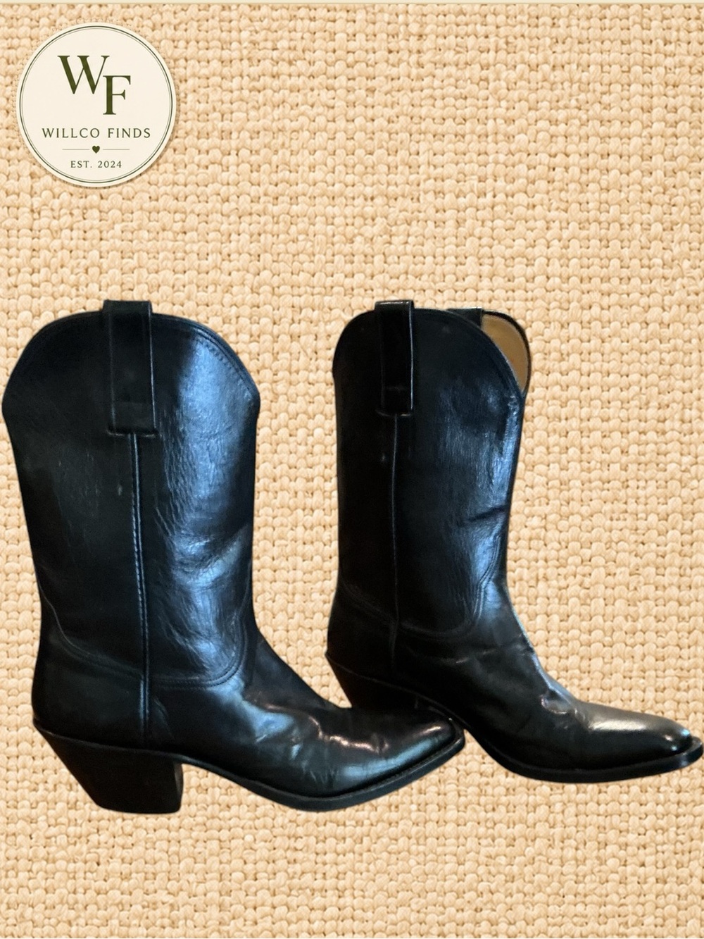Armando’s Custom Handmade Pointed Toe Boots Black Leather Western Vintage Women